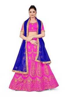 Purple embroidered Art Silk semi stitched lehenga
