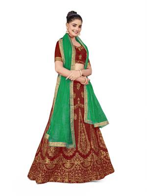 Maroon embroidered Art Silk semi stitched lehenga 4