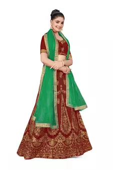 Maroon embroidered Art Silk semi stitched lehenga