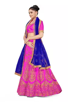 Purple embroidered Art Silk semi stitched lehenga
