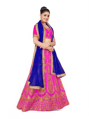 Purple embroidered Art Silk semi stitched lehenga 4