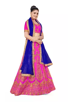 Purple embroidered Art Silk semi stitched lehenga