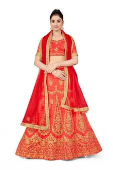 Light-red embroidered Art Silk semi stitched lehenga