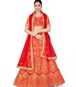 Light-red embroidered Art Silk semi stitched lehenga