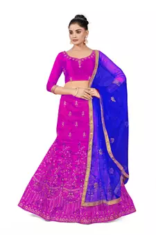 Purple embroidered Art Silk semi stitched lehenga