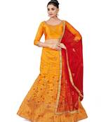 Yellow embroidered Art Silk semi stitched lehenga