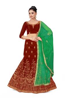 Maroon embroidered Art Silk semi stitched lehenga