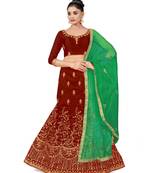 Maroon embroidered Art Silk semi stitched lehenga