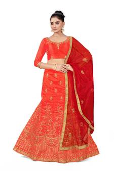 Light-red embroidered Art Silk semi stitched lehenga