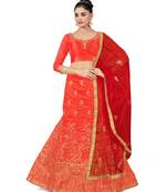Light-red embroidered Art Silk semi stitched lehenga