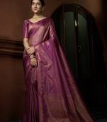 Purple woven kanchipuram silk blend saree with blouse