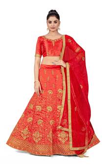 Light-red embroidered Art Silk semi stitched lehenga