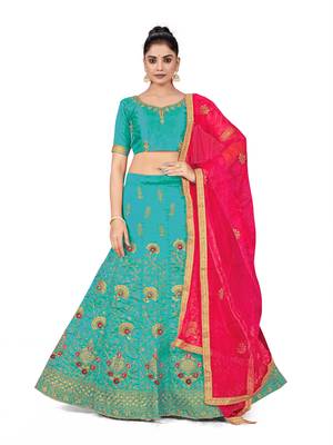 Sky-blue embroidered Art Silk semi stitched lehenga 1