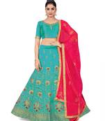 Sky-blue embroidered Art Silk semi stitched lehenga