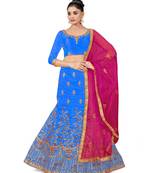 Sky-blue embroidered Art Silk semi stitched lehenga