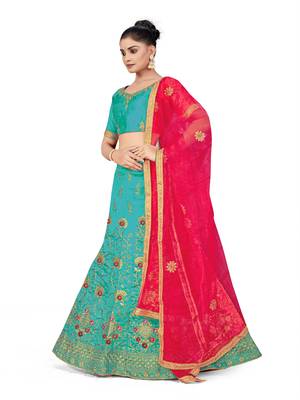Sky-blue embroidered Art Silk semi stitched lehenga 2