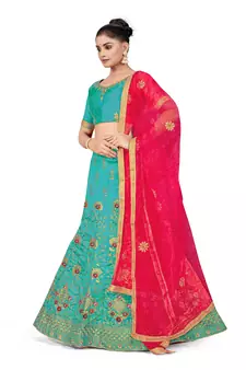 Sky-blue embroidered Art Silk semi stitched lehenga