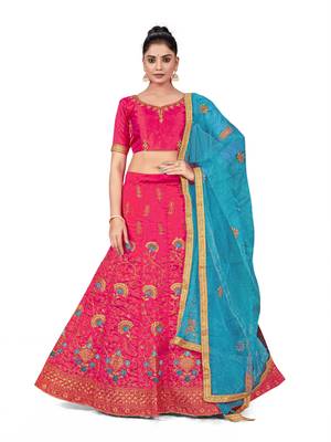 Pink embroidered Art Silk semi stitched lehenga 1