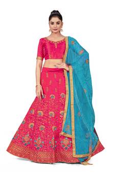 Pink embroidered Art Silk semi stitched lehenga