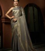 Grey woven kanchipuram silk blend saree with blouse