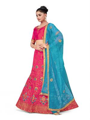 Pink embroidered Art Silk semi stitched lehenga 2