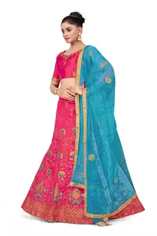 Pink embroidered Art Silk semi stitched lehenga