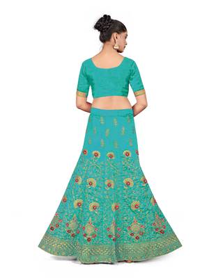 Sky-blue embroidered Art Silk semi stitched lehenga 3