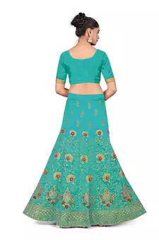 Sky-blue embroidered Art Silk semi stitched lehenga