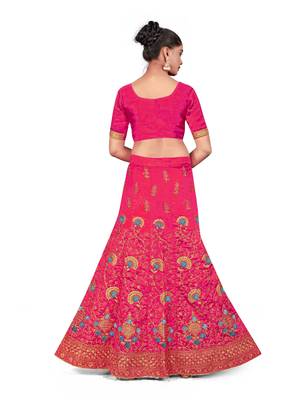 Pink embroidered Art Silk semi stitched lehenga 3