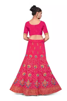 Pink embroidered Art Silk semi stitched lehenga