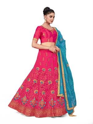 Pink embroidered Art Silk semi stitched lehenga 4