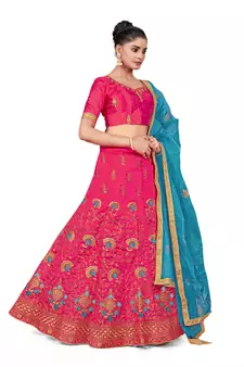 Pink embroidered Art Silk semi stitched lehenga