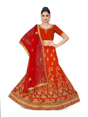 Light-red embroidered Art Silk semi stitched lehenga 1