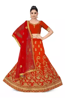 Light-red embroidered Art Silk semi stitched lehenga