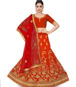 Light-red embroidered Art Silk semi stitched lehenga