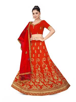 Light-red embroidered Art Silk semi stitched lehenga 2