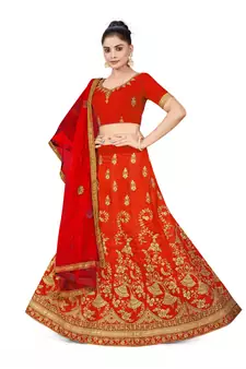 Light-red embroidered Art Silk semi stitched lehenga