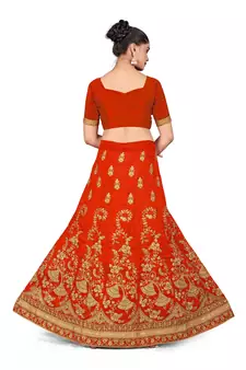 Light-red embroidered Art Silk semi stitched lehenga