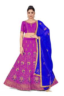 Purple embroidered Art Silk semi stitched lehenga