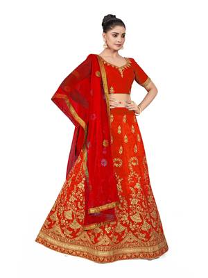 Light-red embroidered Art Silk semi stitched lehenga 4