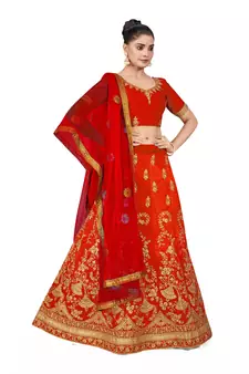 Light-red embroidered Art Silk semi stitched lehenga