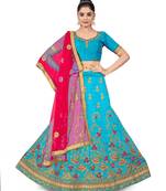 Sky-blue embroidered Art Silk semi stitched lehenga