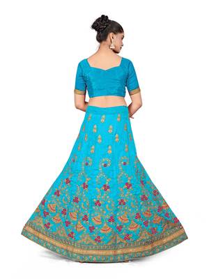 Sky-blue embroidered Art Silk semi stitched lehenga 3