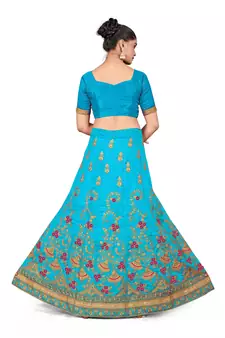 Sky-blue embroidered Art Silk semi stitched lehenga