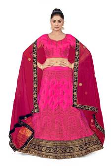 Pink embroidered Art Silk semi stitched lehenga