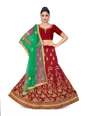 Maroon embroidered Art Silk semi stitched lehenga 1