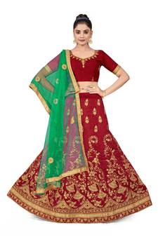 Maroon embroidered Art Silk semi stitched lehenga