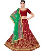 Maroon embroidered Art Silk semi stitched lehenga