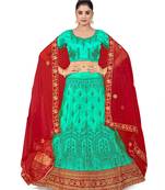 Sea-green embroidered Art Silk semi stitched lehenga