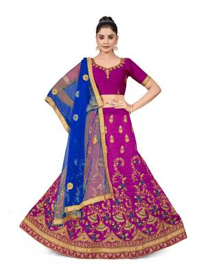 Purple embroidered Art Silk semi stitched lehenga 1